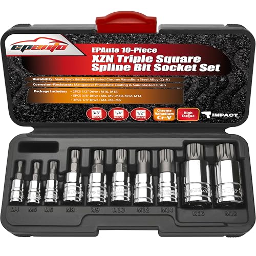 EPAuto 10-Piece XZN Triple Square Spline Bit Socket Set