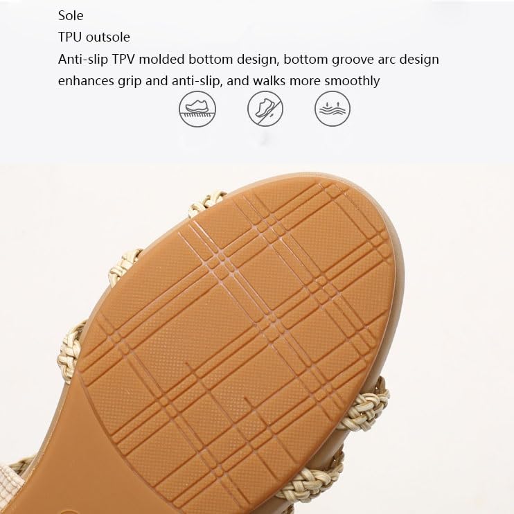 Wedge Sandals Boho, Women's Retro Weaved Beaded Open Toe Elastic Ankle Wedge Sandals, Summer Plus Size Non-slip Platform Roman Shoes Suitable, for All Kinds of Clothes Such as Jeans4