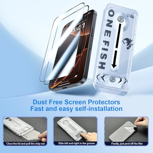 Image of OneFish Full Edge Coverage Tempered Glass Screen Protector for IPhone 15 /IPhone 14 Pro 6.1 inch, 2 Pack Edge Reinforcement, Self-Aligning Installation, Case Friendly HD Screen Protectors