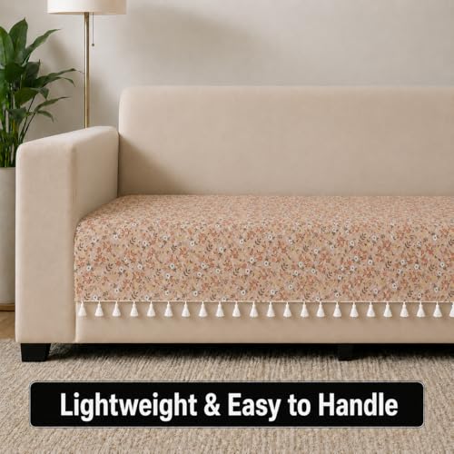 Image of STITCHNEST 'Frostvine Collection' 2 Seater Sofa Cover| Cotton Quilted Fabric, Decorative Tassels, Washable & Durable for Modern Living