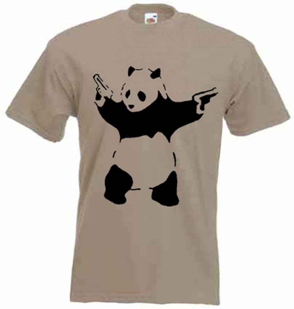 Banksy Panda Mens T-Shirt (Large, Khaki)