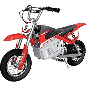 Razor MX350 Dirt Rocket Electric Bike for Kids Ages 8+, 140 lb Max Weight, Red â 24V Battery, Up to 14 Mph, 30-Min Ride Time on High Speed, Twist-Grip Throttle, Spoked Wheels w/ 12â Pneumatic Tires