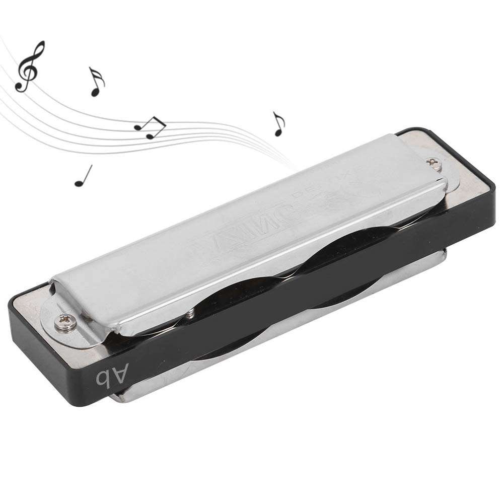 10Hole Blues Harmonica, ABS Resin Harmonica with Stainless Steel Cover Plate, Ab Key Harp Wind Musical Instrument Beginner Practice, AM20D(Black)