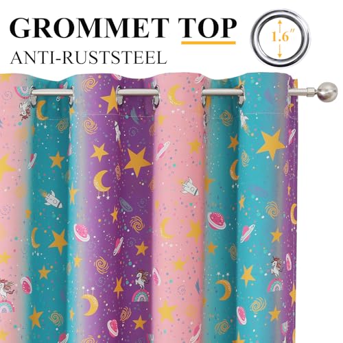 Image of Pink Purple Teal Unicorn Blackout Curtains 96 Inch Length for Kids Bedroom