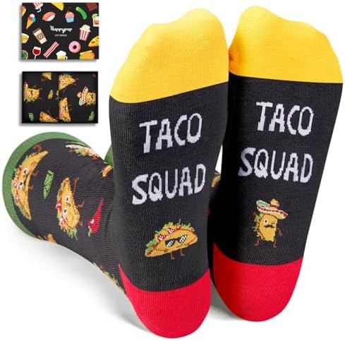HAPPYPOP Food Socks for Men Women - Funny Burger Taco Gifts, Hot Dog Taco Socks