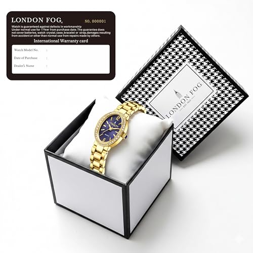 Image of London Fog Queenhithe Collection Watch for Women with Oval Textured Dial, Crystal Studded Bezel, Blue Crown Accent, Quartz Movement and Stainless Steel Strap - LFW20003