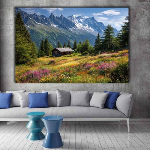 Lienzo de paisaje Casa de flores de yamano de 40x60cm verde sin marco 2