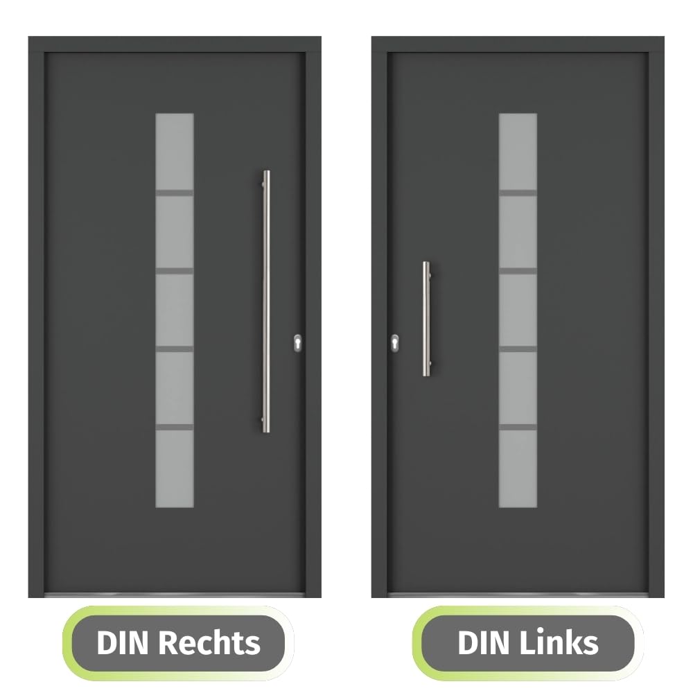 HORI Haustür Eingangstür Aluminium Kunststoff Komplettset - Haus Eingangstür mit 5-fach Verriegelung - Wärmeschutzglas - Farbe: Anthrazit (innen Weiß) - DIN Rechts - Modell: Chain - 210 x 100 cm