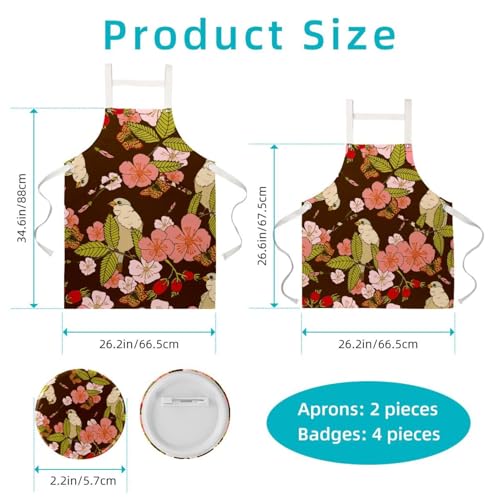 Tablier de cuisine avec 4 broches incluses et imprimé rétro oiseau blanc rose