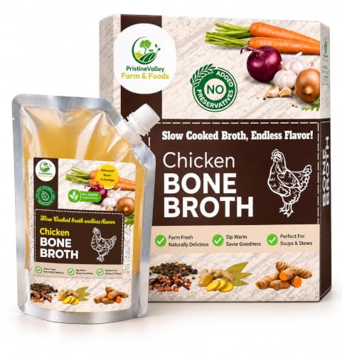 Image of Pristine Valley Farm & Foods Chicken Bone Broth for Human 300g Ready to Drink or Cook Liquid Chicken Stock | Slow Cooked 8+ Hours | No Preservatives | Rich Flavor from Aromatic Whole Spices | Rich in Natural Collagen | Gut and Joint Support |