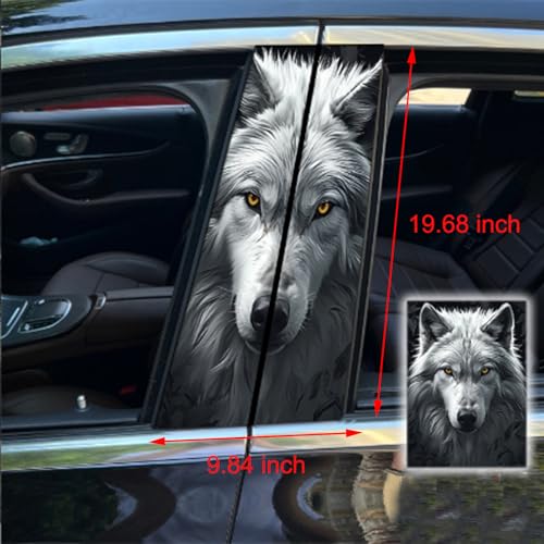 Image of 2pcs /1set Car B Pillar Sticker Decal Upgraded Vinyl Car Decals Body Side Stickers,Wolf Graphics Scratch Cover Large Sticker for Car Auto Van SUVs Trucks 19.6'' (White Yellow Eye)
