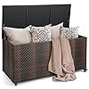 Giantex 96 gallon outdoor storage box pe wicker deck box with lid 4 wheels waterproof liner outside rattan storage container for patio cushions garden tools accessories storage box mix brown  urban country home decor