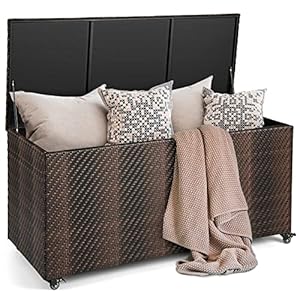 Giantex96gallonoutdoorstorageboxpewickerdeckboxwithlid4wheelswaterprooflineroutsiderattanstoragecontainerforpatiocushionsgardentoolsaccessoriesstorageboxmixbrown Urban Country Home Decor Giantex 96 gallon outdoor storage box pe wicker deck box with lid 4 wheels waterproof liner outside rattan storage container for patio cushions garden tools accessories storage box mix brown urban country home decor