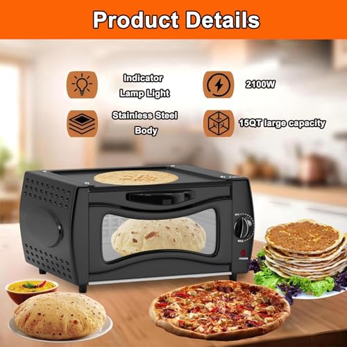 Forno elettrico tandoro, pizzaiola da 2100W, capacità 15L, controllo del calore regolabile per grigliare la cottura a tostatura, superficie non a bastone, design compatto per uso domestico della cucin