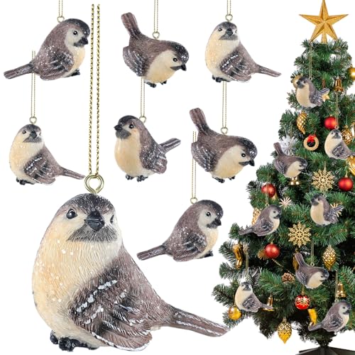 Syhood Set of 8 Resin Chickadee Bird Ornaments Christmas Tree