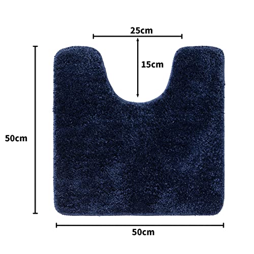 MIULEE Absorbent WC Toilet Rug Non Slip U Shape Bath Mat with High Hydroscopicity Rugs Super Soft Cozy and Shaggy Microfiber Rug Carpet for Bathroom 50x50 cm Dark-Blue - Image 3