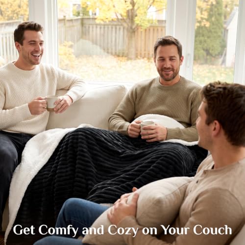 Image of BEDELITE Soft Sherpa King Blanket for Couch, Fluffy Gift, Black, 104x90