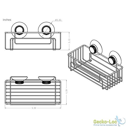 Gecko-Loc Suction Cup Shower Caddy Bath Organizer - Bathroom Storage Basket (Silver, Deep)
