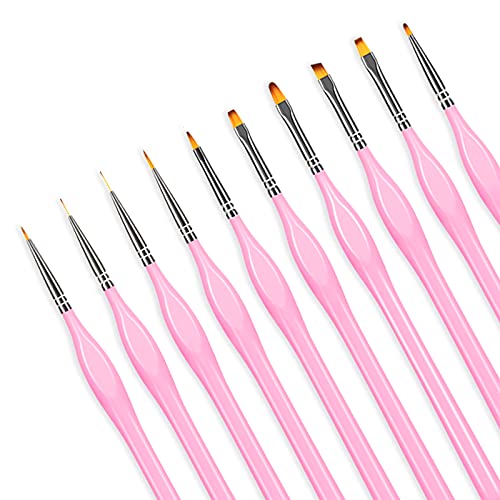 WLOT Nail Art Pinsel Set, 10PC Nageldesign Pinsel Acryl Pinsel für Nägel Kunst Pinsel für UV-Gel Salon Heimgebrauch…