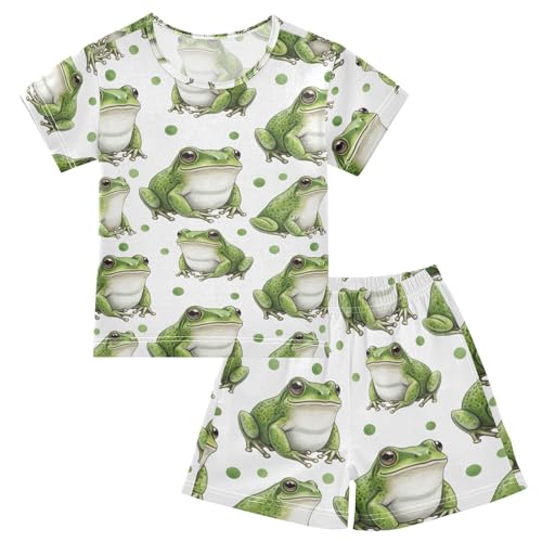 Pajama Short Sets Frog Pattern Polka Background Soft Cotton Summer Sleepwear 2 Piece PJS Size 5-14T