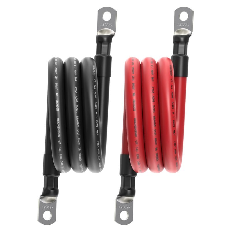 4/0 Battery Cable, SUNRICH ENERGY 3FT Black + 3FT Red Heavy-Duty Inverter Cables for Car Audio RV Trailer Amp Wiring (3FT 4/0AWG - 3/8")