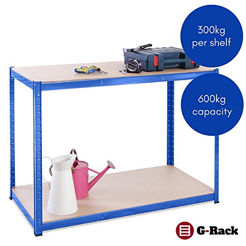 90cm x 120cm x 60cm, Blue 2 Tier 300kg Per Shelf), 600kg Capacity Garage Shed Workbench, 5 Year Warranty - Image 4