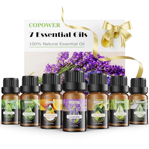 COPOWER Essential Oils for Diffusers for Home, Top 7 x10mL Essential Oil Gift Set Diffuser Oils Fragrance with Diffuser Wood, Premium Aromatherapy Scented Oils-Lavender, Lemon Grass, Sweet Orange... COPOWER Essential Oils for Diffusers for Home, Top 7 x10mL Essential Oil Gift Set Diffuser Oils Fragrance with Diffuser Wood, Premium Aromatherapy Scented Oils-Lavender, Lemon Grass, Sweet Orange...