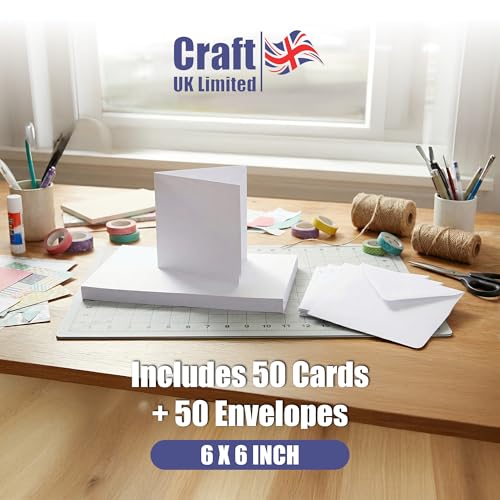 Image of Craft UK 50 White Cards & Envelopes 6 x 6, Card, 60 x 91 x 3.81 cm