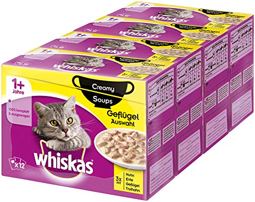 Whiskas 1 + Creamy Soups Katzenfutter Geflügelauswahl, 4erPack (4 x 12 x 85g)