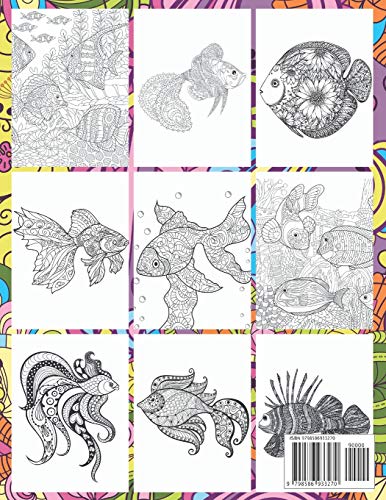 Sea creatures - Coloring Book - Fish, Marlin, Koi carp, Seahorse, other