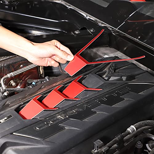 Image of CHEAYAR Engine Shroud Cover Panel Trims Compatible with Chevrolet Corvette C8 2020-2023, Aluminum Alloy Engine Bay Panel Cover, C8 Accessories (Red)