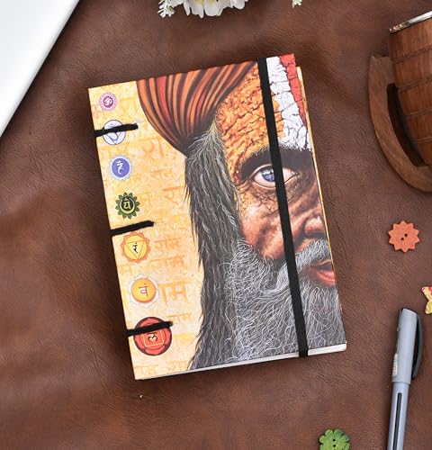 Image of Handmade Yogi Diary | 5x7 Inch Recycled Antique Paper Notebook (144 Pages) | Spiritual Journal with Elastic Closure | Eco-Friendly Chakra-Themed Gift | Made in India