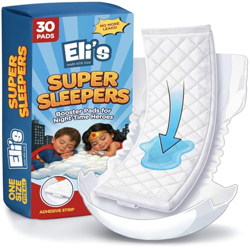 Eli with Love Super Sleepers Baby Diaper Booster Pads - 30 Pads - Overnight Leak Protection - Absorbent Diaper Inserts for Extra Dryness Liners for Babies & Toddlers Reduce Night Changes - 1 Pack