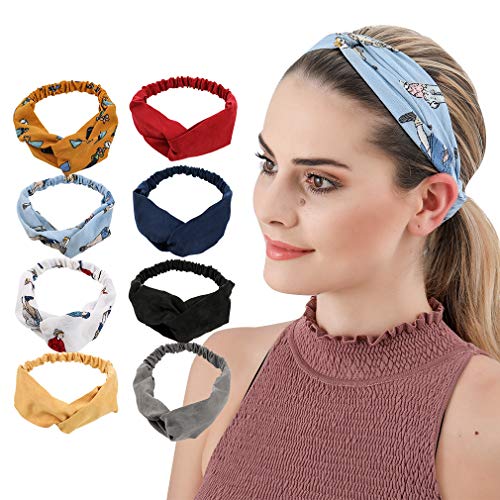 8 Pieces of Headbands Cross Headband Bohemian Elastic Hairband Retro Fashionable Headscarf Fabric Headbands Suitable for Various Parties Dating and Other Occasions Womens Hair Accessories (1 Set)