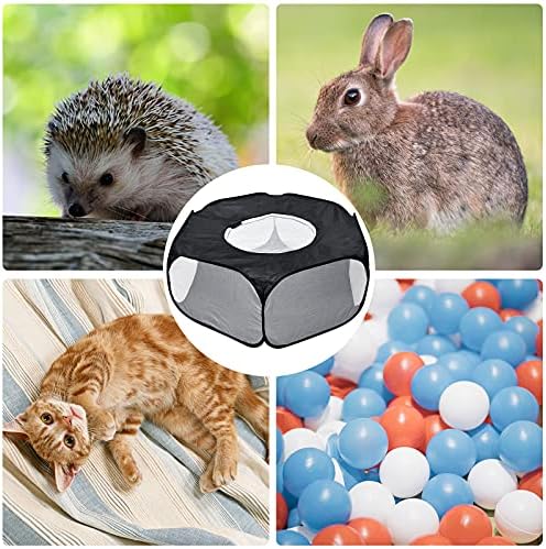 Small Animal Playpen, Hamster Guinea Pig playpen, Breathable Pet Playpen Portable Reptiles Cage Foldable Pop-Up Exercise Fence Outdoor Indoor Pet Tent for Rabbits, Chinchillas Hedgehogs (Black)