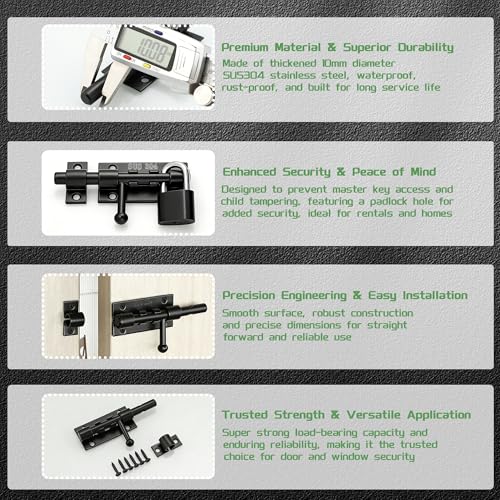 Image of Alise 2 PCS 4 Inch Sliding Door Lock, SUS304 Stainless Steel Padlock-Style Gate Latch,Thickened Heavy Door Lock Latch, Security Slide Latch Lock for Outdoor Fence, Window,Shed Door Black MCX7004B-2P