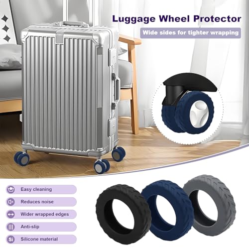 8Pcs Luggage Wheel Covers,Silicone Suitcase Cover for 2-2.4'' Spinner Wheel, Carry On Luggage Wheels Protector,Upgrade Suitcase Wheels Protective,Essential Travel Accessories (Black-L)4