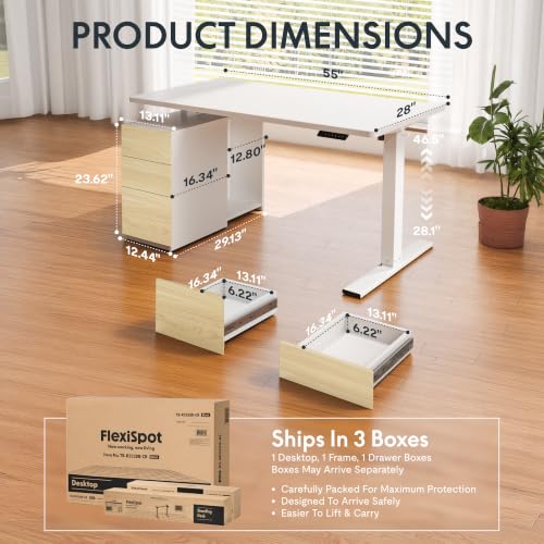 Image of FLEXISPOT EN2 55 inchx28 inch Standing Desk Bundle with Storage Cabinet, White