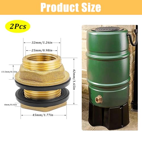 Begpoee 2 Stück Tankverschraubung Inklusive, Messing Tankverschraubung, Fassverschraubung, Mit 1 Zoll Außengewinde x 3/4 Zoll Innengewinde, Für Wasserhähne, Wassertonnen & Wassertanks(Gelb)
