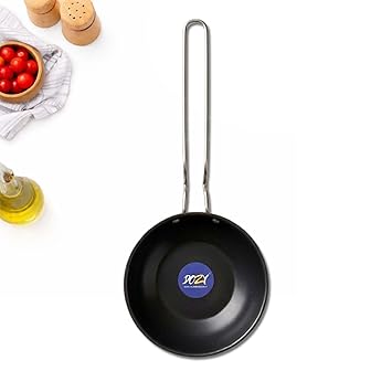 DOZY 12cm Iron Tadka Pan/Fry Pan | Heavy-Duty Construction with Stainless Steel Handle | Scratch Resistant, Metal Spoon Friendly, Non-Toxic & Durable Cookware | Pack of 1
