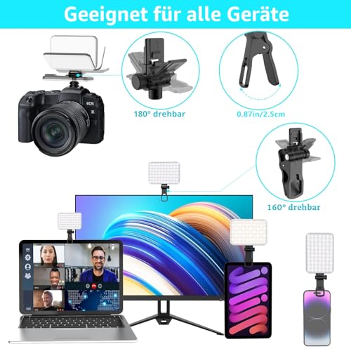 Selfie-Licht, 60 LED 2200mAh wiederaufladbares Handy-Fülllicht 7 Modi, 10-stufige Helligkeit, tragbares Clip-On-Licht für Telefon/Tablet/Laptop, Zoom Call Vlog Make-up TikTok Video Fülllicht