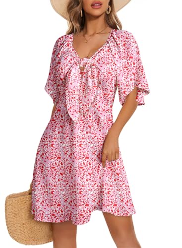 Image of Dokotoo Womens Dresses 2026 Spring Summer Deep V Neck Elegant Cocktail Bow tie Mini Dress S-XL