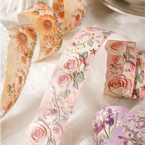 Image of Flower Washi Tape Set,6 Rolls Floral Aesthetic Tape Stickers for Scrapbook