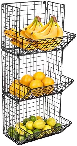 Sorbus Hanging Fruit Basket Wall Mounted Foldable Organizer for Kitchen Storage, Great for Produce Fruits and Vegetables & Potato's (Black)