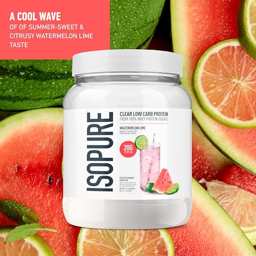 isopure clear whey isolate protein powder lactose free gluten free naturally flavored watermelon lime 20g protein per serving 141 oz 16 servings packaging may vary
