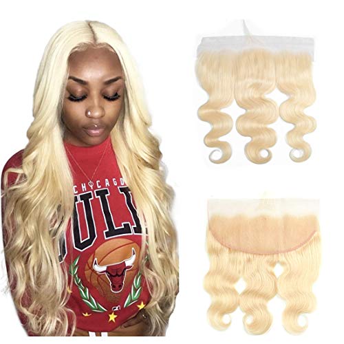 Blonde Lace Frontal 13X4 Free Part Pre Plucked Closure With Baby Hair Ear To Ear Lace Frontal Bleached Knots Body Wave 613 Blond Human Hair Extension For Women Brazilian Hair Wholesale Lots 22 Inch
