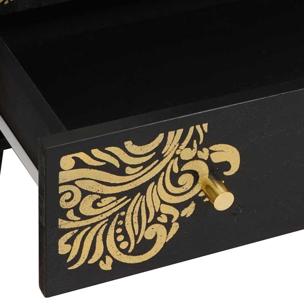 vidaXL Haut Armoire Noir 60 x 33 x 100 cm Bois de Mangue Massif, Unité de Rangement élégante pour Salon, en Bois de Mangue, poignées en Laiton, Design Compact et Chic