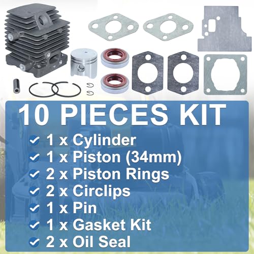AUMEL 34mm Zylinderkolbenbolzen Dichtungssatz Passend für Stihl FS75 FS80 FS85 FC75 FC85 FH75 FR85 HL75 HL75K HT70 HT75 KA85 KR85 KW85 SP81 SP85 Trimmer Ersetzen Sie # 4137 020 1202.