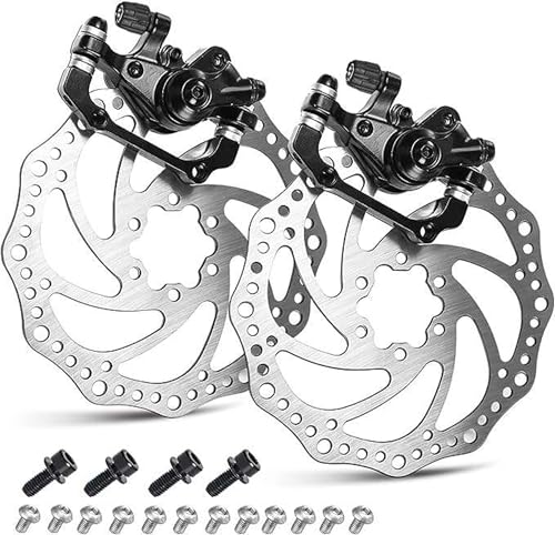 Image of Bicycle Mechanical Disc Brake Set | Front & Rear Disc Brake Calipers with Stainless Steel Rotors | High-Power Braking for MTB, Road & Hybrid Bikes | set of 2