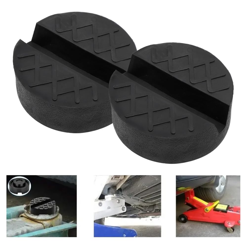 2 Piezas Bloque de Goma Redondo 65 mm Antideslizante Car Jack Pad, Goma Universal con Ranura para Hidráulico y Gato